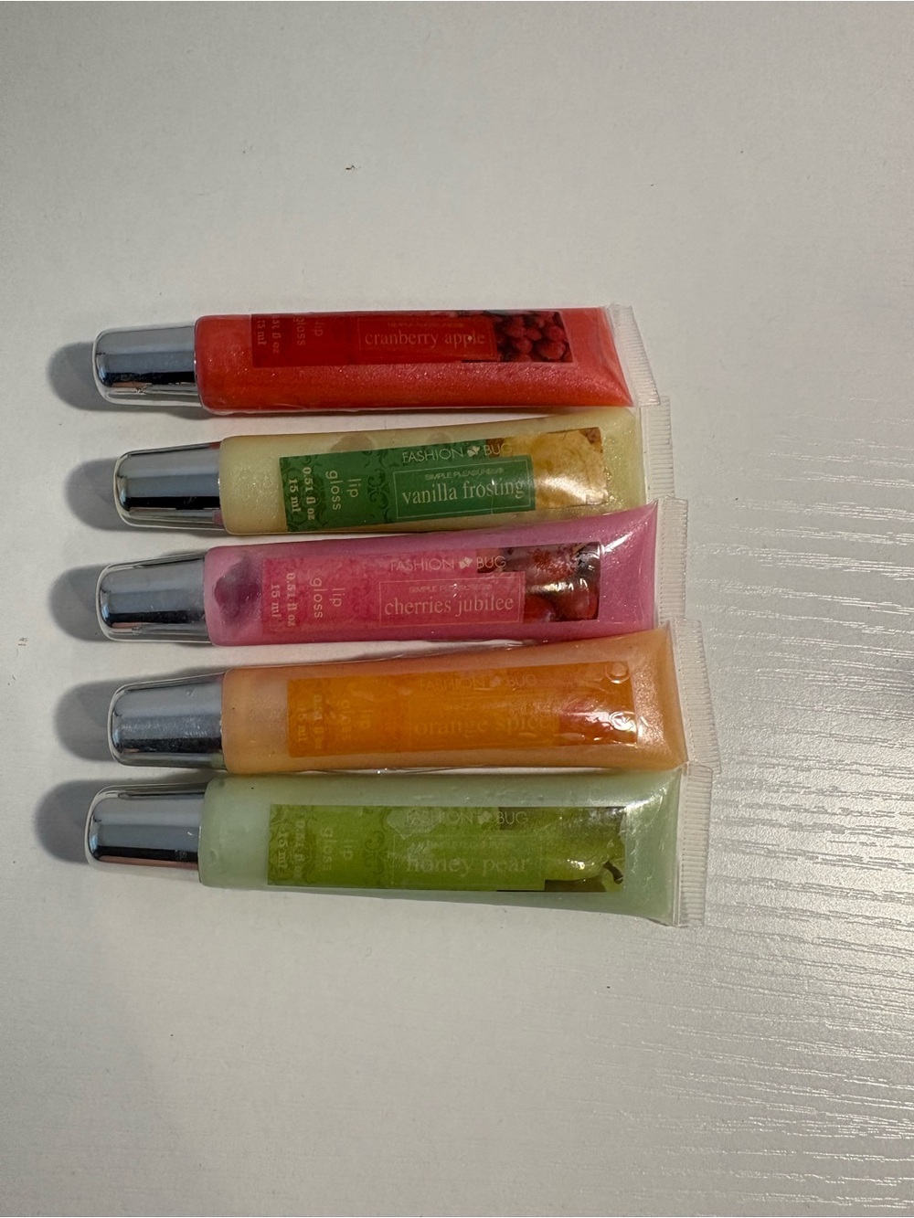 5-Fashion Bug Lip Glosses Fruit Scented NEW